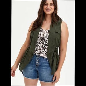 NWT Torrid Dark Olive Drape Front Vest Large